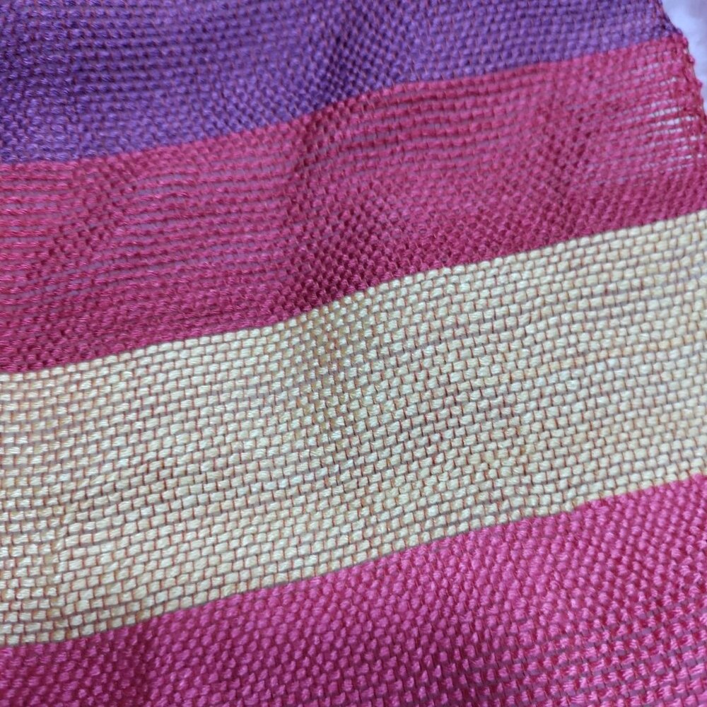 Rosecarft Pure Bamboo Handmade Handwoven Pink Purple Yellow Striped Fringe Scarf - Picture 4 of 10